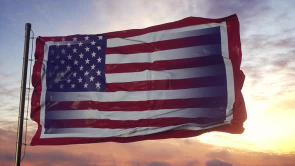 Wyoming and USA Flag on Flagpole