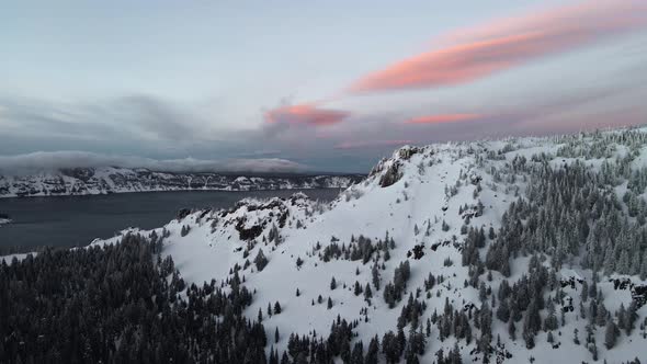 Drone footage of mountain covered with forest near Crater Lake, Oregon, USA