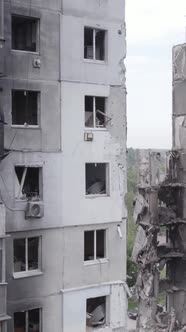 Vertical Video of a Destroyed House During the War in Ukraine