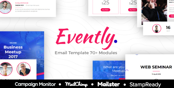 Evently - Responsive Email For Event/Coference/Organizer - StampReady Builder + Mailster & Mailchimp