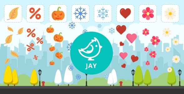 Jay - falling snow, leaves, halloween pumpkin etc
