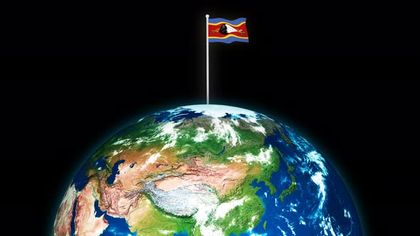 Flag Of Eswatini Flying Flag On The 3d Rotated Planet Earth