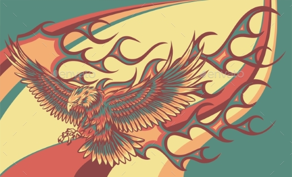 Vector Illustration of Eagle with Flames on