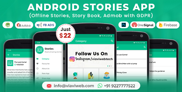 Aplikacja Android Stories (Historie offline, Book Story, AdMob z RODO)