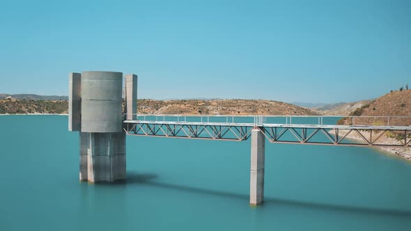 Asprokremmos Dam Reservoir on Lake River Blue Azure Waters in Wild Nature are in Cyprus