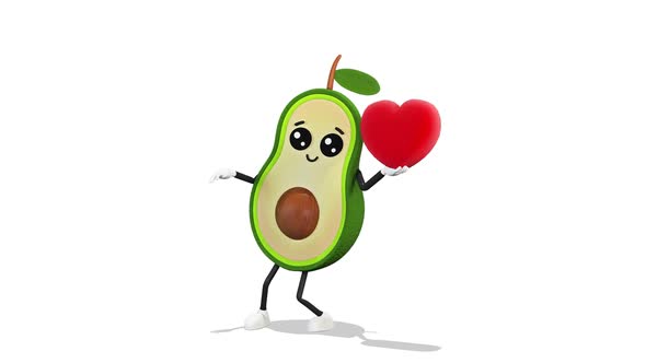 Avocado Dancing With A Heart on White Background