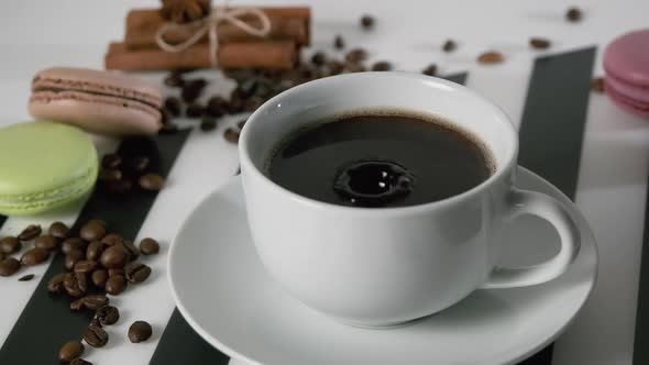 Water Drop Falling Into a Hot Morning Coffee