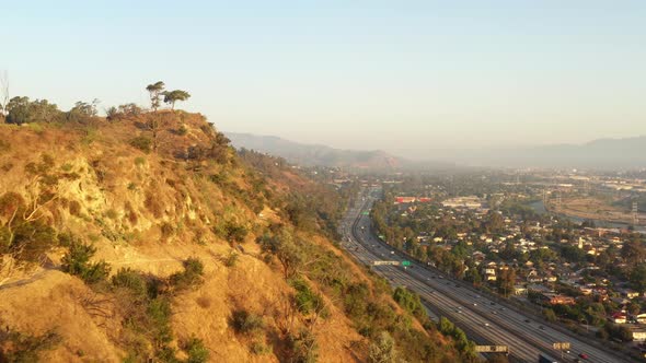 Aerial Los Angeles Freeway traffic