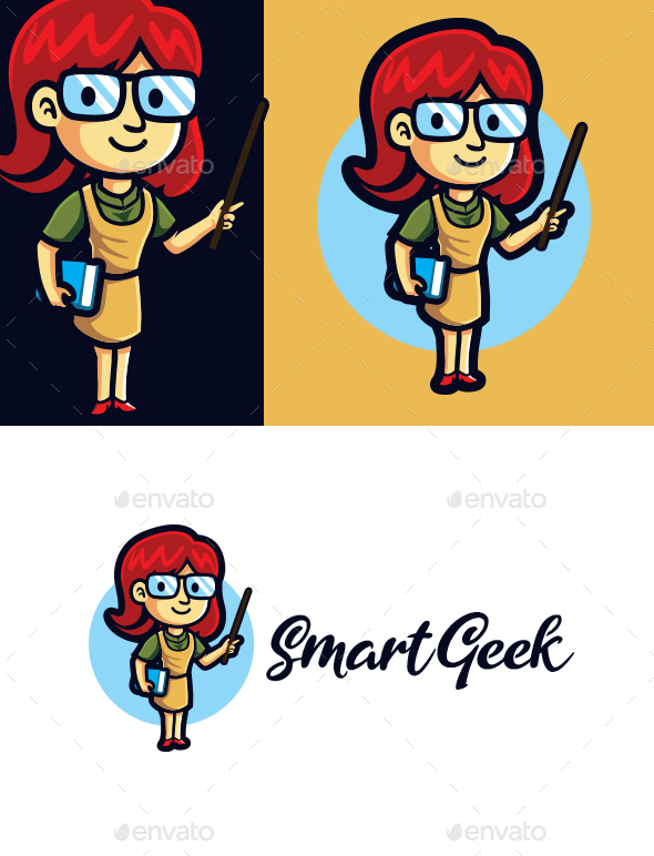 Female Smart Geek Mascot Logo