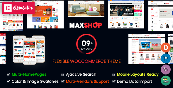 Maxshop | Wielofunkcyjny responsywny motyw WooCommerce (ponad 9 stron domowych i układy mobilne gotowe)
