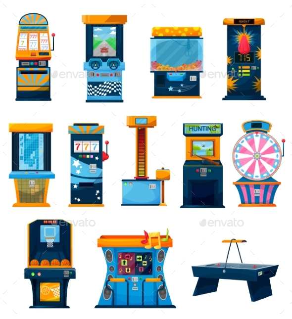 Game Machines Vector Icons Cartoon Attractions Set