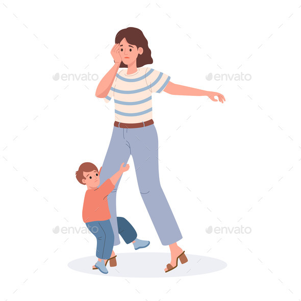Mother with Her Son Vector Flat Illustration