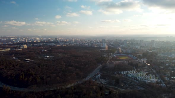 Aerial Kharkiv city center cityscape with epic sky