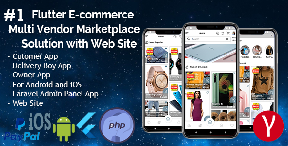 Flutter E-commerce Multi Vendor Marketplace Solution with Web Site (3Apps+PHP Admin Panel+Web...