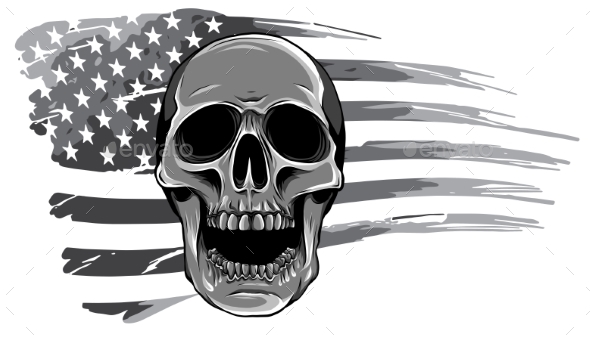 Monochromatic Draw of Skull and Flag Usa