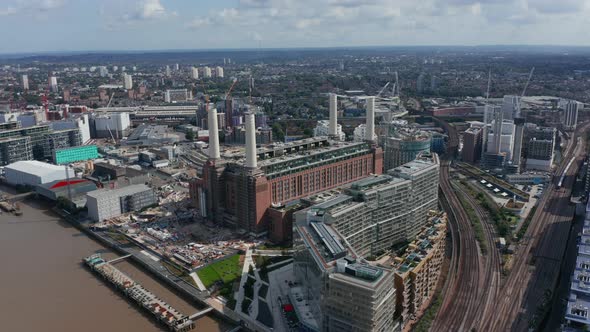 Slide and Pan Footage of Battersea Power Station Complex