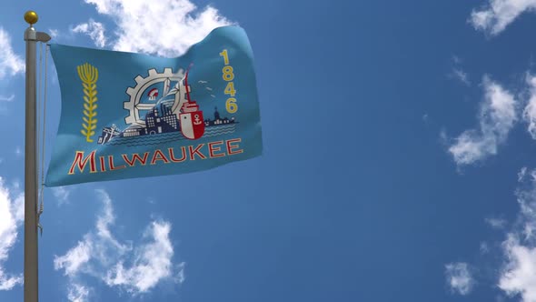 Milwaukee City Flag Wisconsin (Usa) On Flagpole