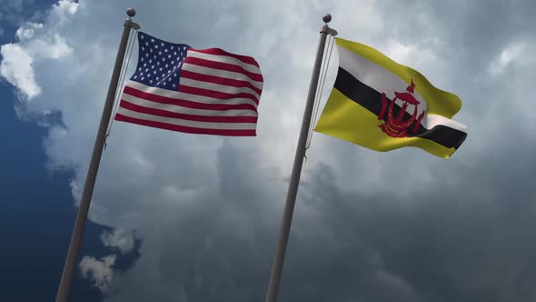 Waving Flags Of The United States And Brunei 2K