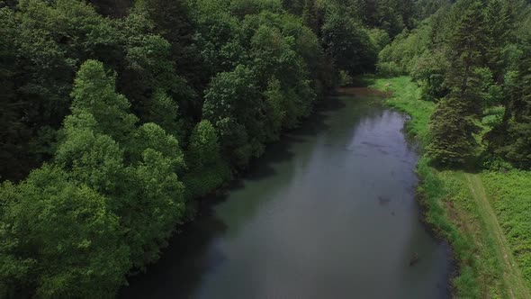 Aerial view of fly fishermen on lake