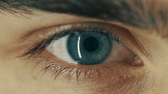 Close Up of Male Blue Eye Opens Up and Closes