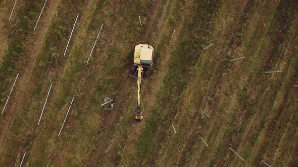 Excavator Hammers a Concrete Pillar