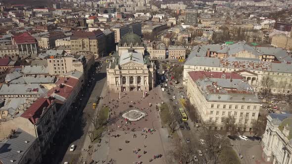 Opera and Ballet Theatre and View of the Historic Center of Lviv, Ukraine