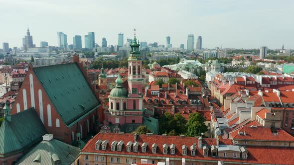 Aerial View of the Old Town of Warsaw Poland