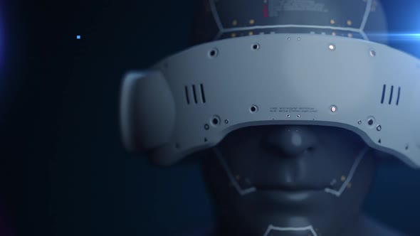 cyborg man in VR helmet . concept technology and entertainment industry