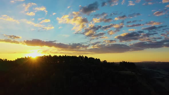 Sunset rural landscape aerial view. Nature scenery