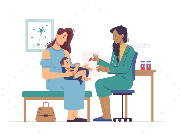 Newborn Baby Vaccination Nurse Making Injection