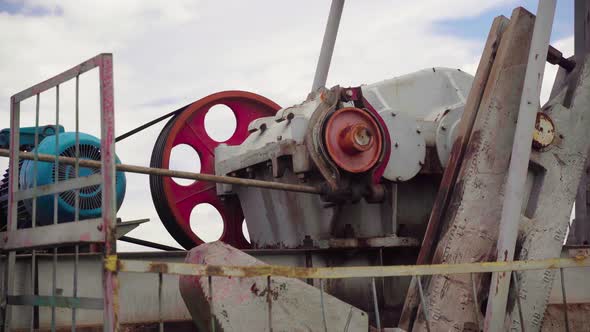 The Overground Drive for a Reciprocating Piston Pump in an Oil Well. Close Up