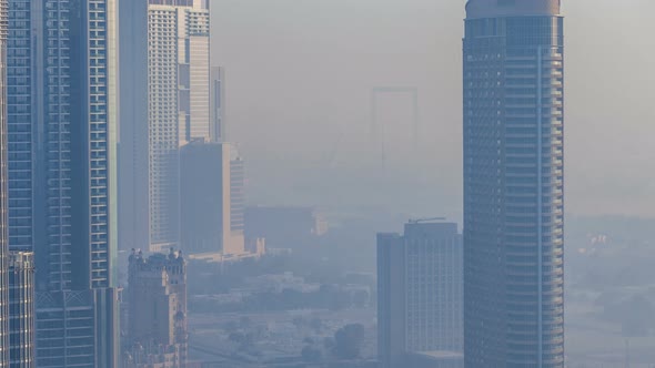 Foggy Morning in Downtown of Dubai Timelapse