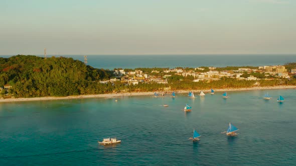 Tropical Beach and Sailing Boats Boracay Philippines