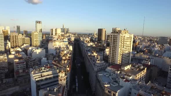 Aerial view of city with backgrounds of buildings at sunset. Buenos Aires, Argentina.