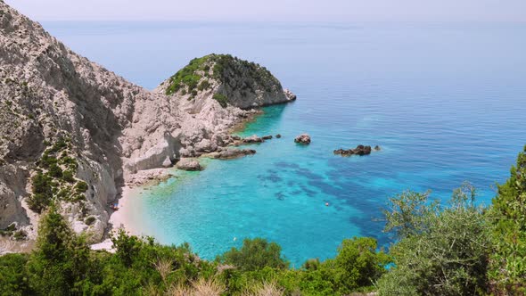 Footage of Agia Eleni Beach in Kefalonia Island, Greece. Tranquile Atmosphere, Beautiful Rocky Wild