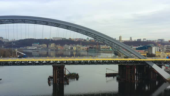 Aerial Footage Horizontal Span Along the Unfinished Bridge