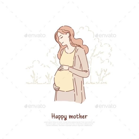 Happy Pregnant Expectant Woman Smiling Lady