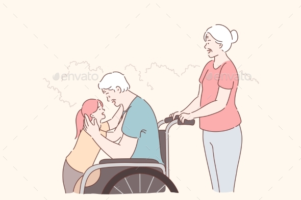 Disabled Person Family Care Concept