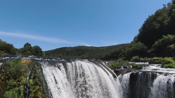 Fast Extreme Dive Flight Over the Epic Waterfall at Exotic Una River Aerial View