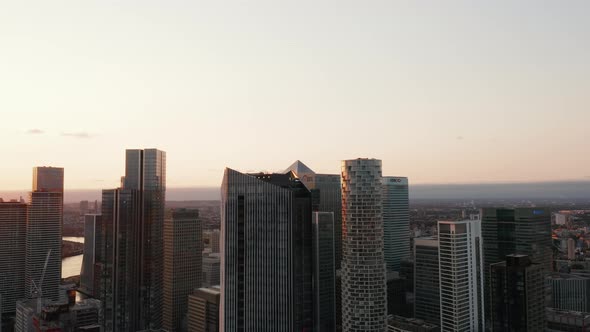 Slide and Pan Footage of Group of Tall Modern Office and Residential Buildings in Canary Wharf