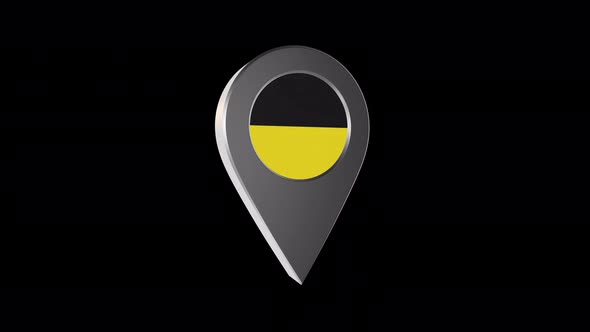 3d Animation Map Navigation Pointer With Flag Of Aachen (Germany) With Alpha Channel - 4K