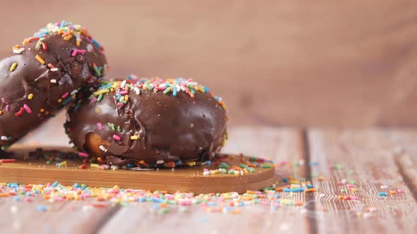 Chocolate Donuts on Plate with Copy Space