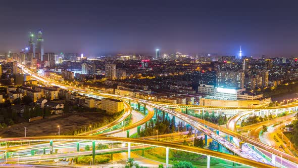 Time lapse of the busy interchange traffic in city