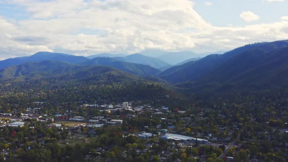 Landscape view of hills and mountains in Ashland Oregon city, USA