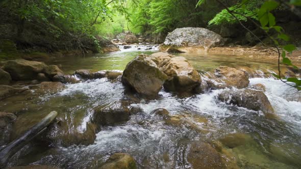 Footage Of Stream Flowing Through Rocks In Forest