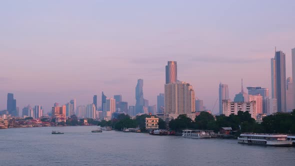 4K timelapse view of Chao Phraya River in the city center