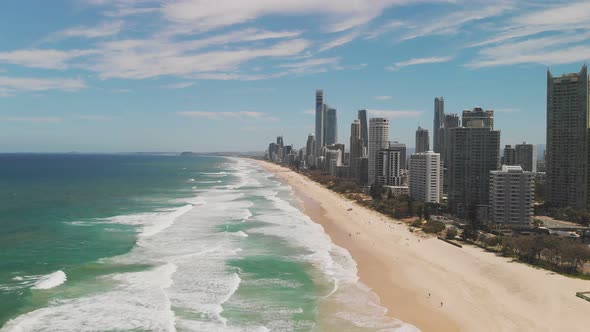 Surfers Paradise beach from aerial drone perspective, Gold Coast, Queensland, Australia