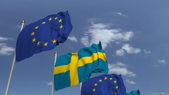 Many Flags of Sweden and European Union EU