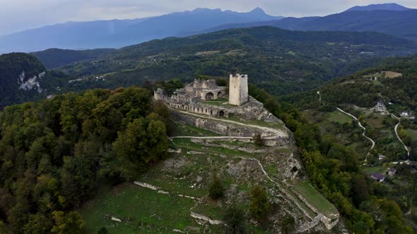 Drone Shows Old Beauty of Anacopia Fortress and Amazing Black Sea with Long Coast Line Connecting