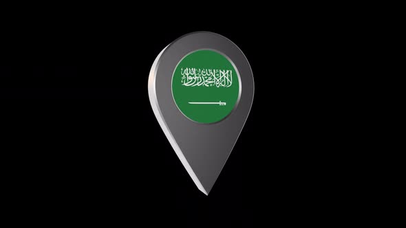 3d Animation Map Pointer With Saudi Arabia Flag With Alpha Channel - 2K